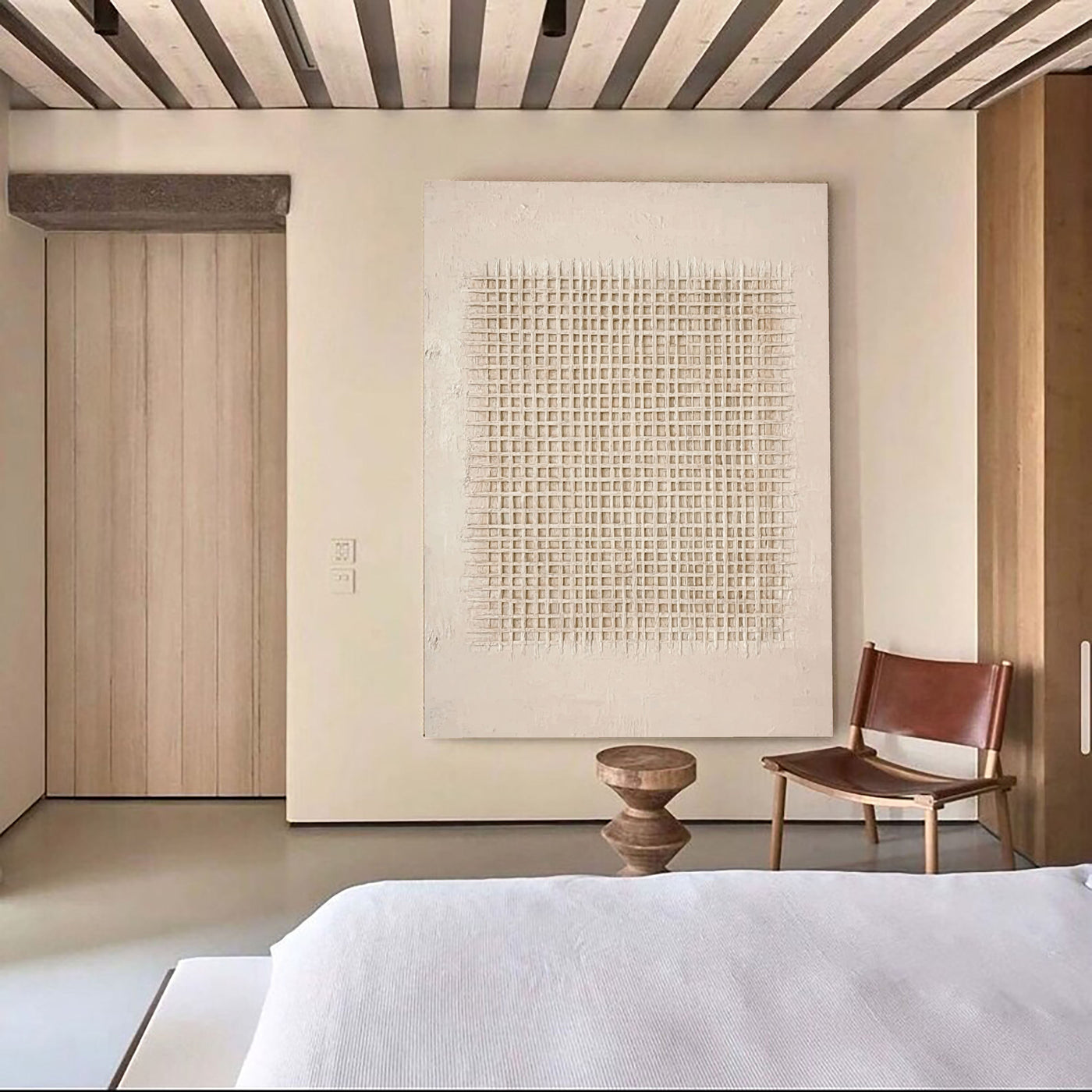 Textured Grid Minimalism | Beige Weave