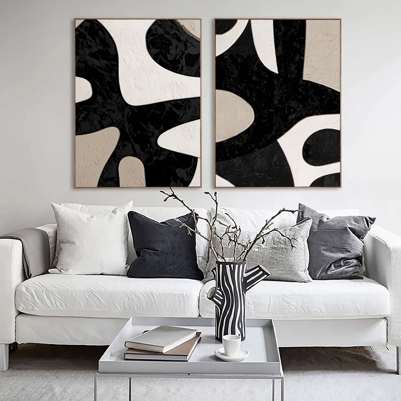 Bold Monochrome Forms | Abstract Duo