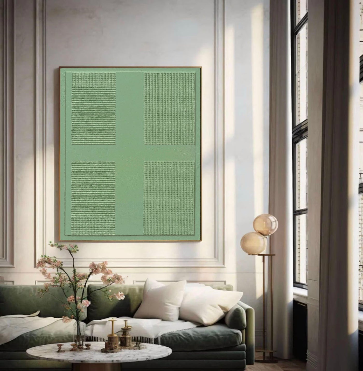 Textured Geometric Grid | Mint Hues