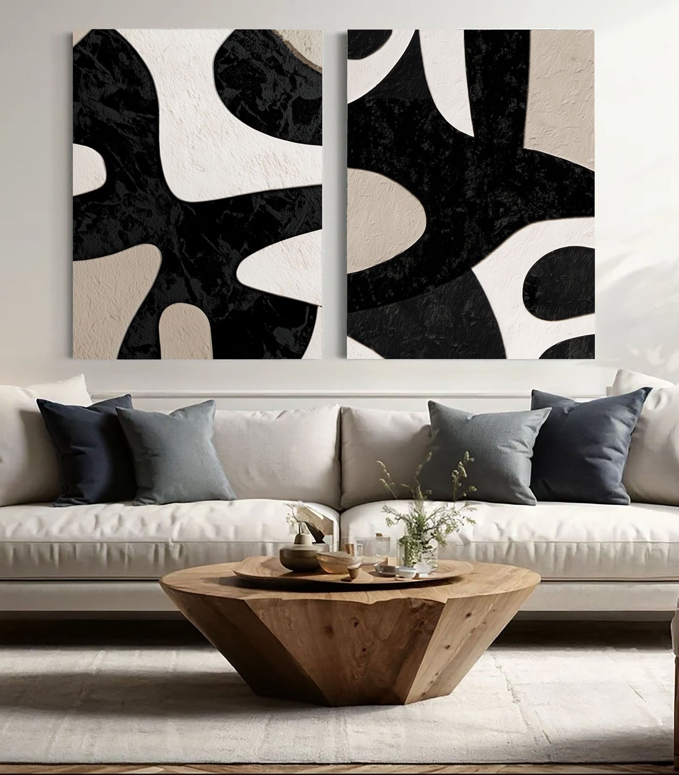 Bold Monochrome Forms | Abstract Duo