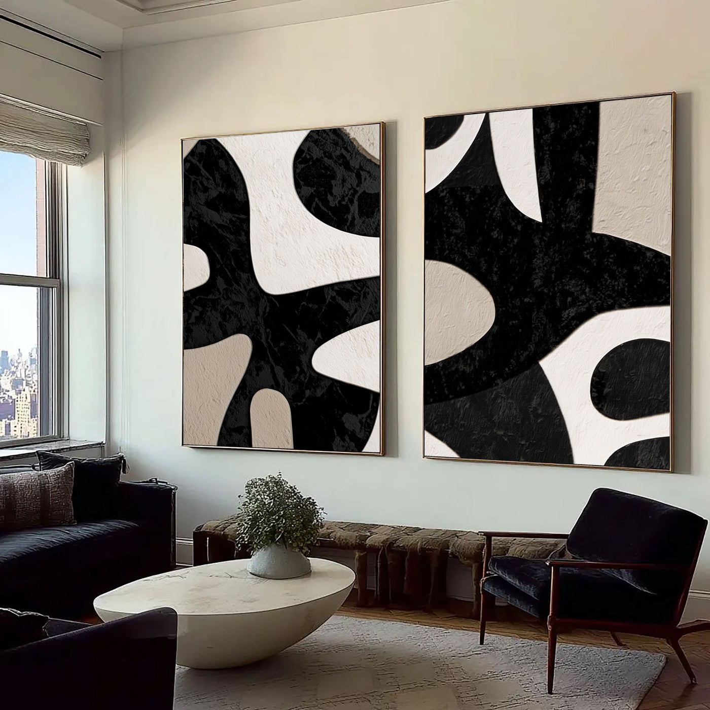 Bold Monochrome Forms | Abstract Duo