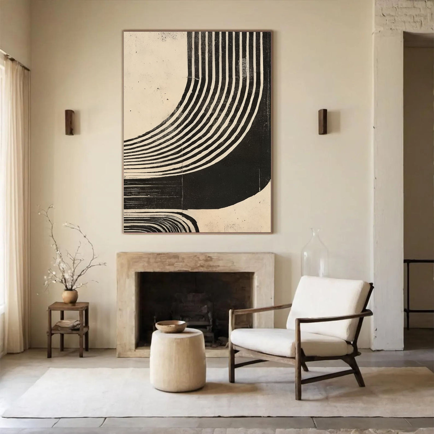 Textured Curved Lines | Black Beige