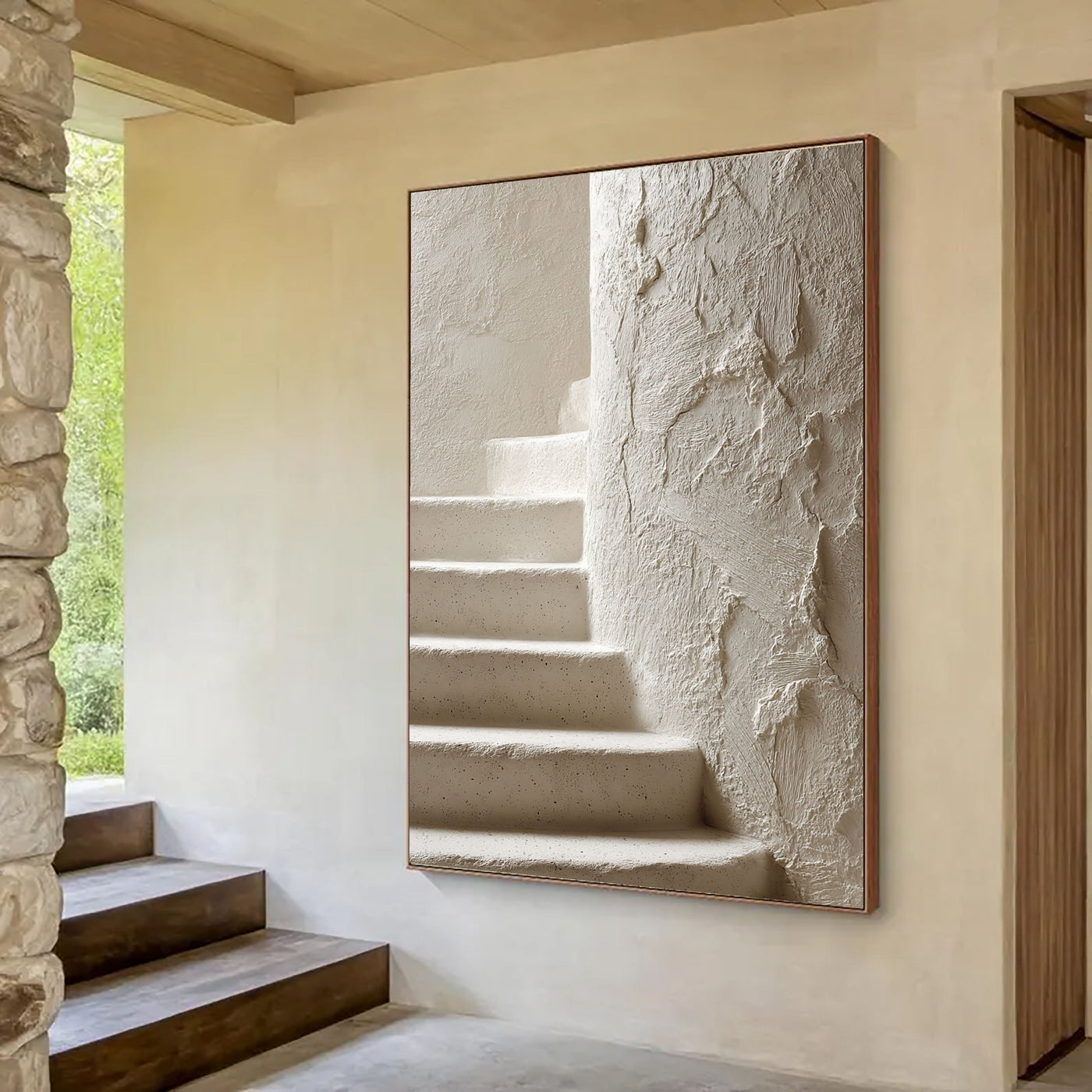 Textured Stucco Stairs | Ivory Hues