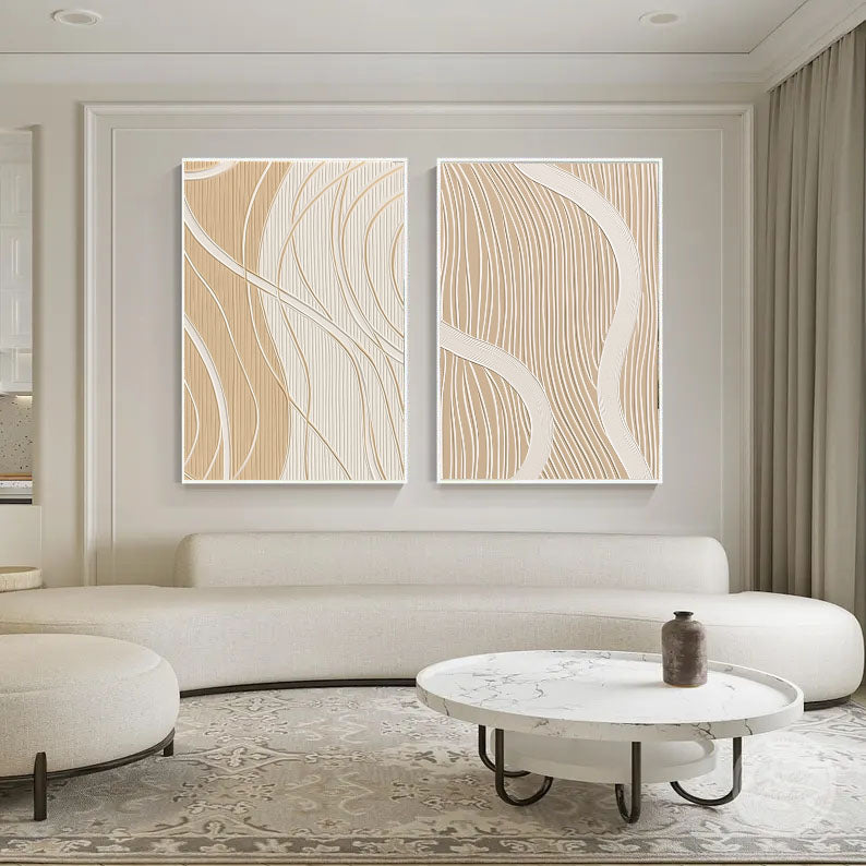 Elegant Beige Line Art | Flowing Grace