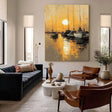Golden Harbor Stillness | Moonlit Masts