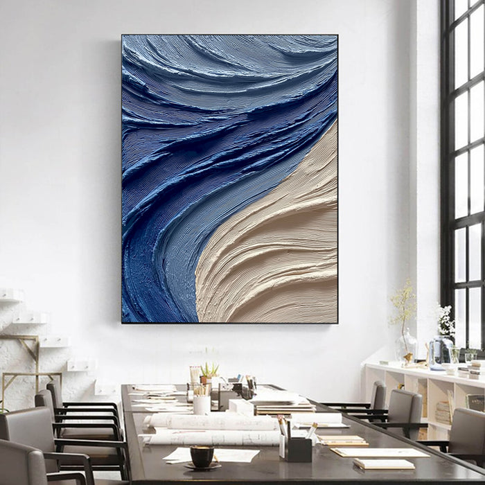 Fluid Brushstroke Harmony | Blue & Beige