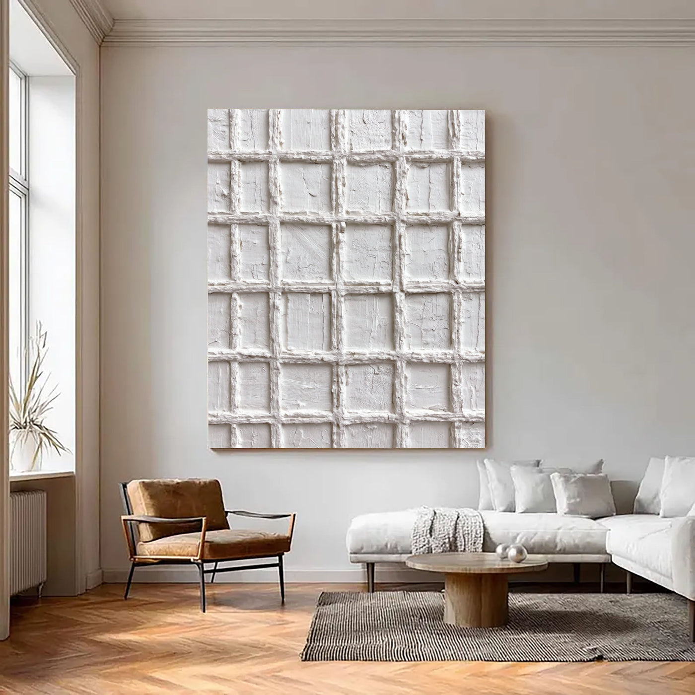 Textured Ivory Grid | White Lattice
