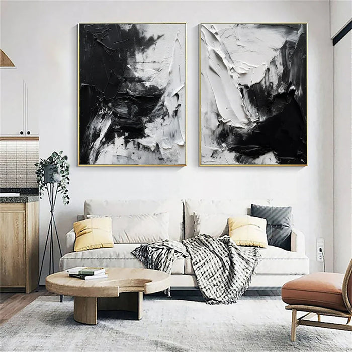 Black and White Minimalist Textured Wall Art Set of 2 #MT068