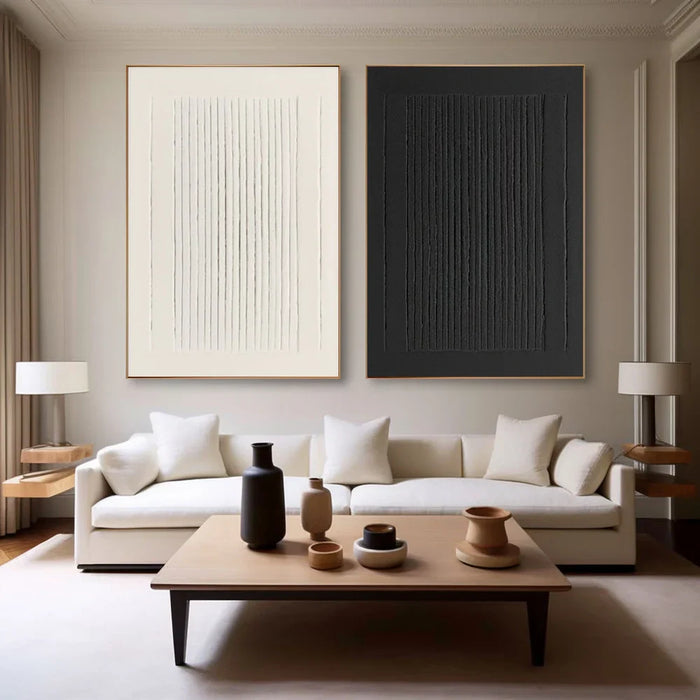 Black and White Minimalist Textured Wall Art Set of 2 #MT043