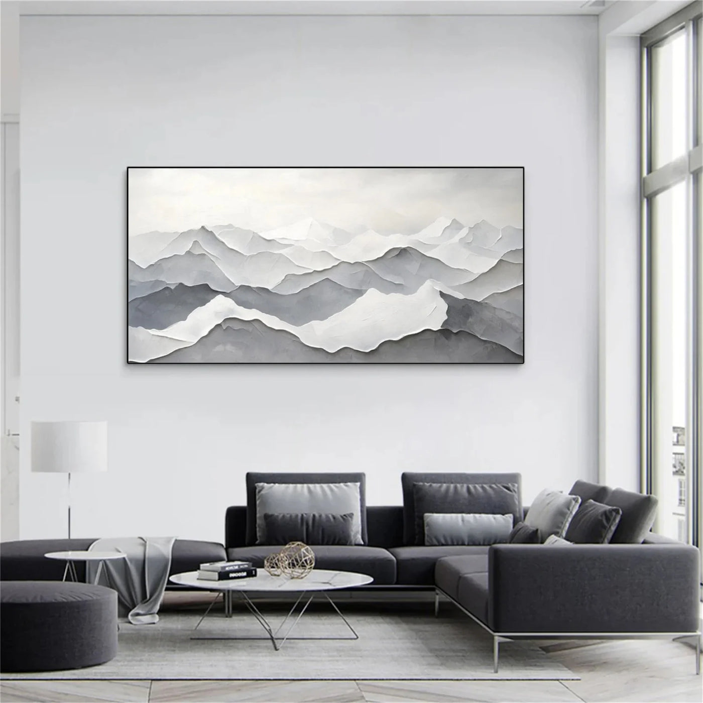Grey and White Mountain Textured Wall Art #MS041