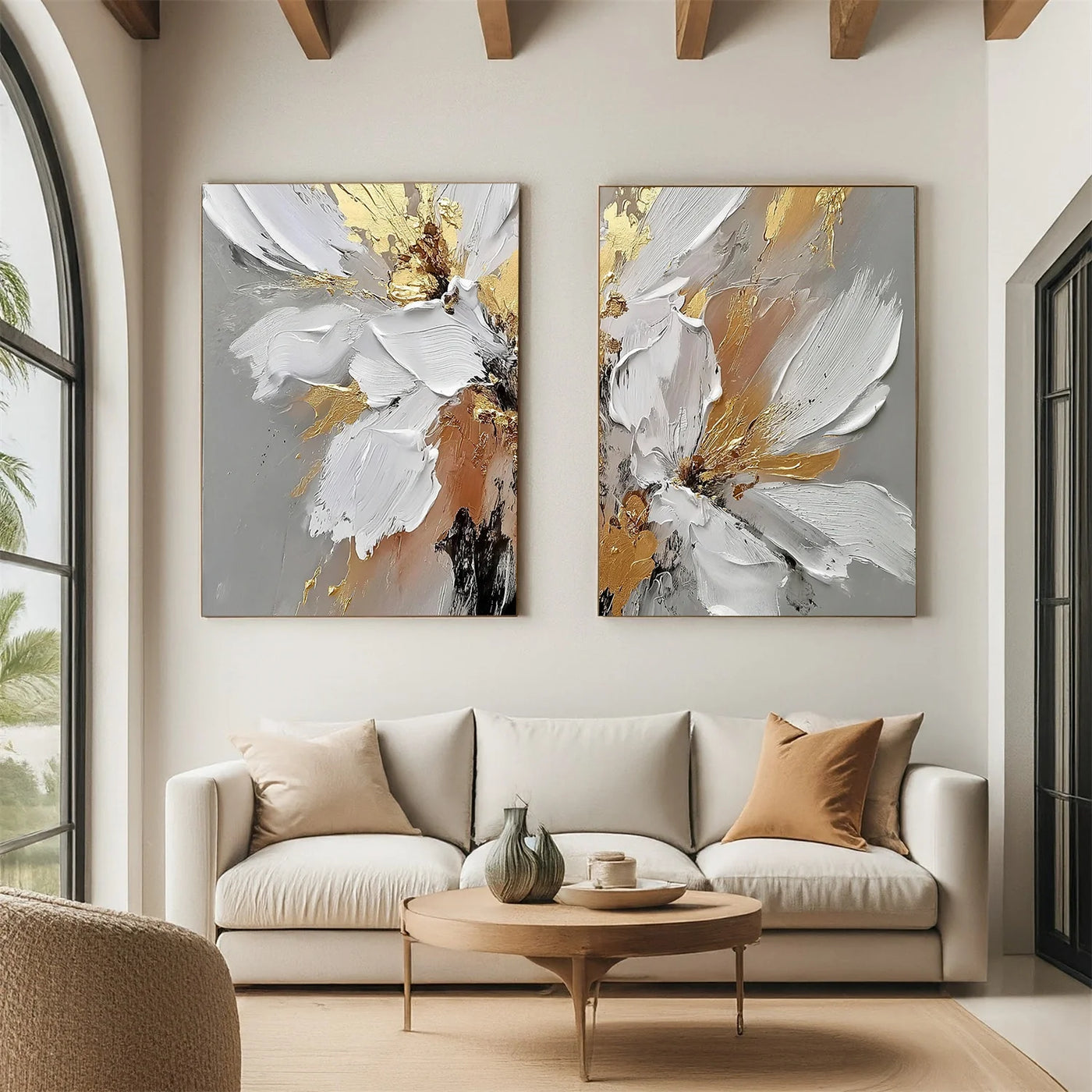 Flower & Tree Textured Abstract Wall Art Set of 2 #SF049