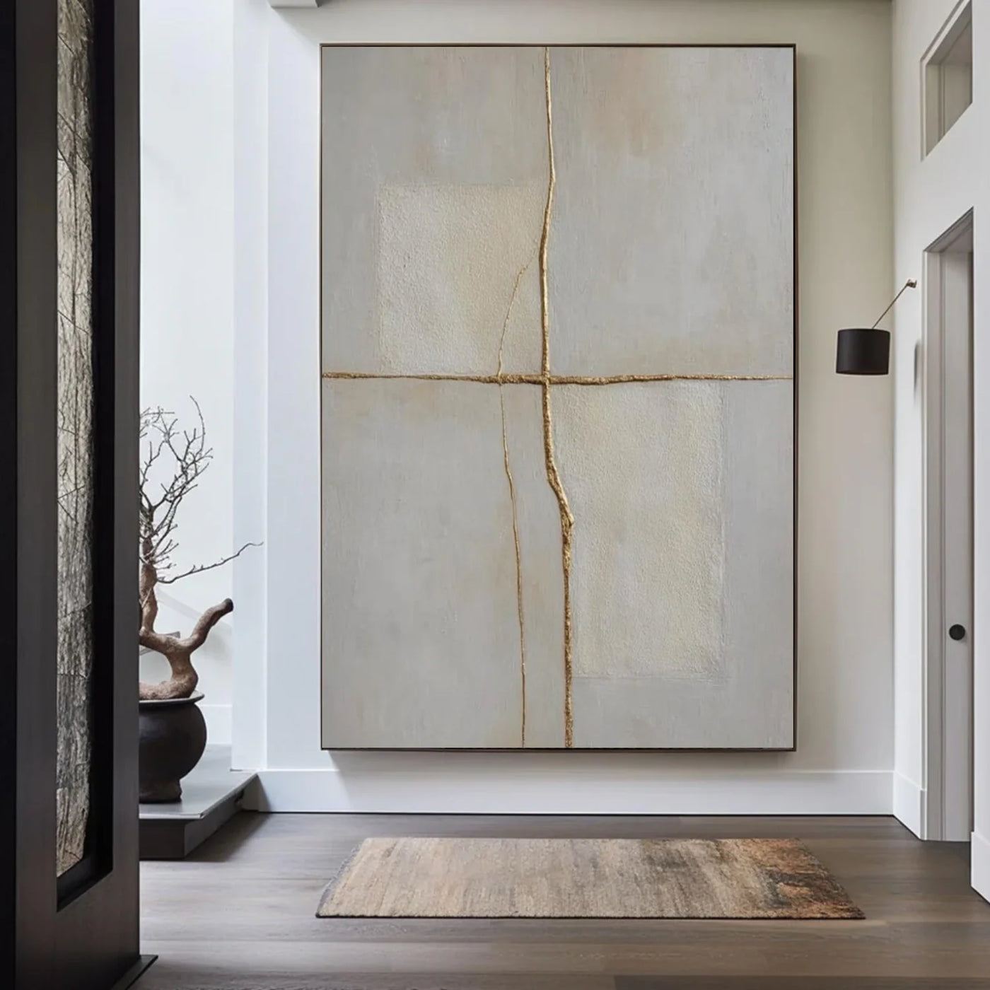 Beige and Grey Minimalist Plaster Textured Wall Art #MT143