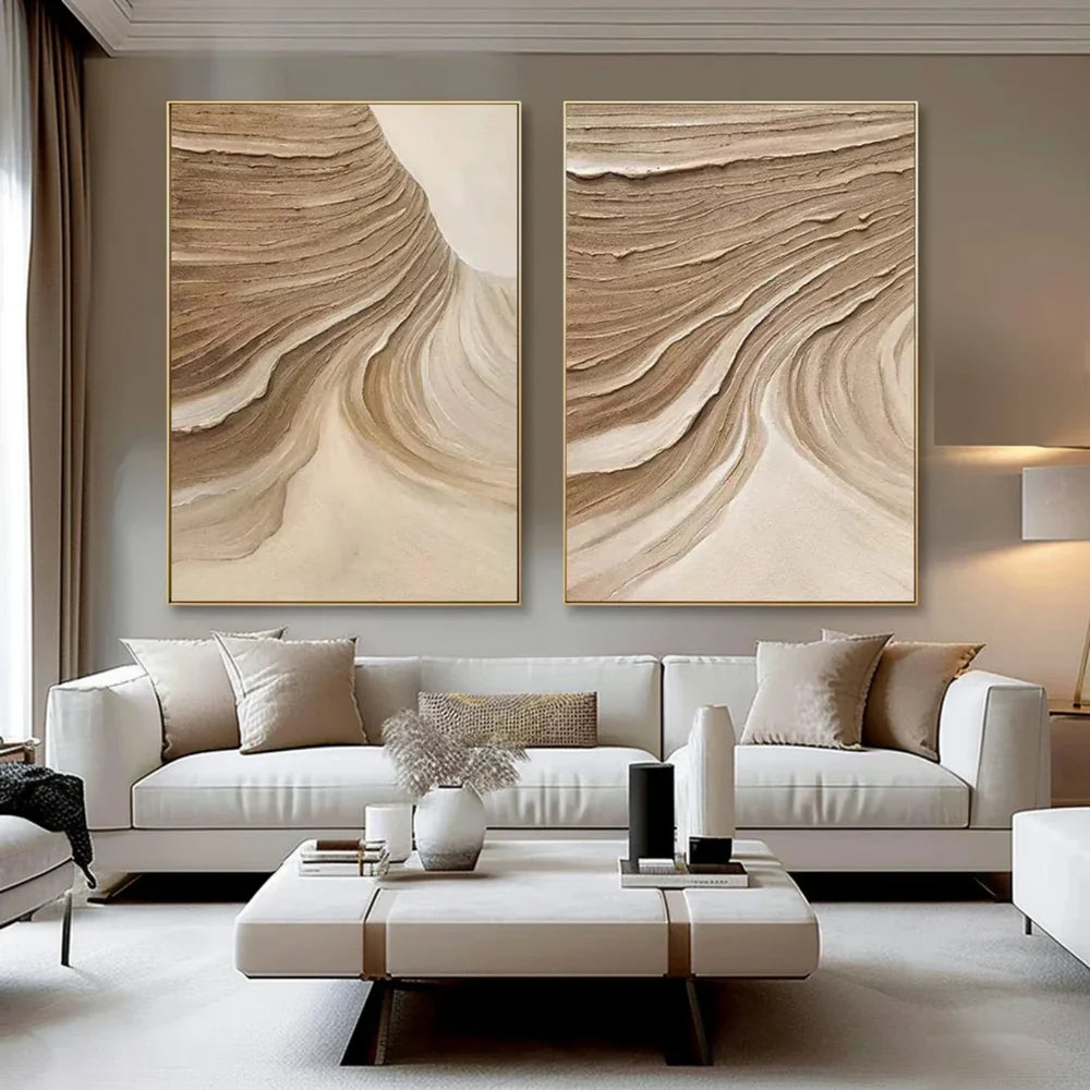 Beige and Brown Abstract Textured Wall Art Set Of 2 #AT043