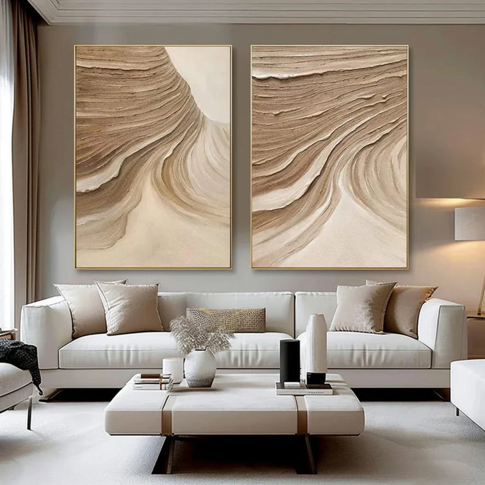 Beige and Brown Abstract Textured Wall Art Set Of 2 #AT043