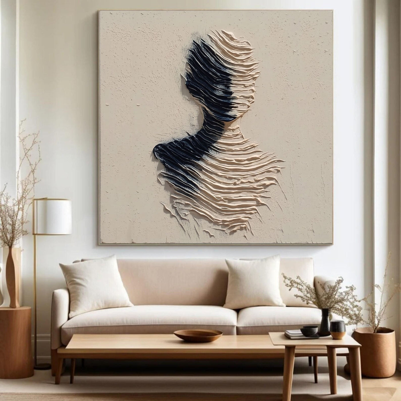Strukturierte wellenförmige Silhouette | Schwarz Beige