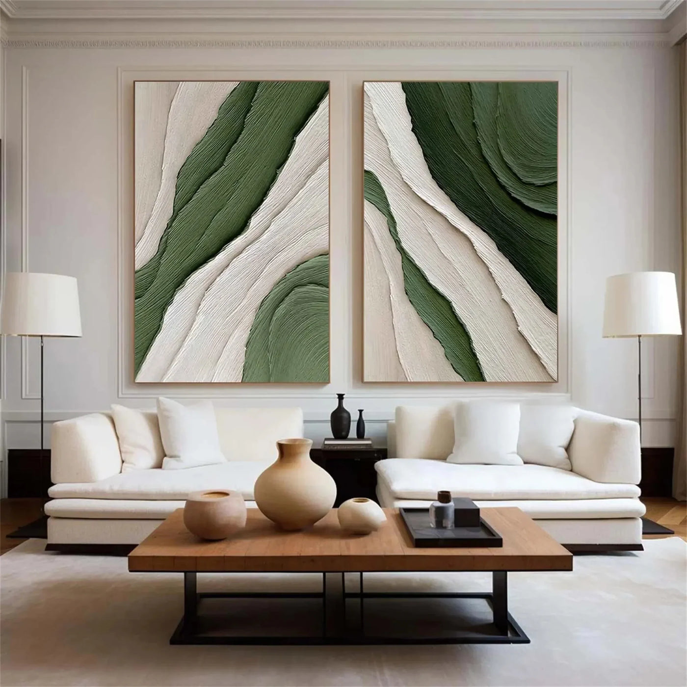 Green Minimalist Textured Wall Art Set of 2 #MT038