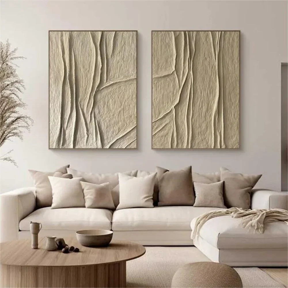 Beige and Brown Abstract Textured Wall Art Set Of 2 #AT041