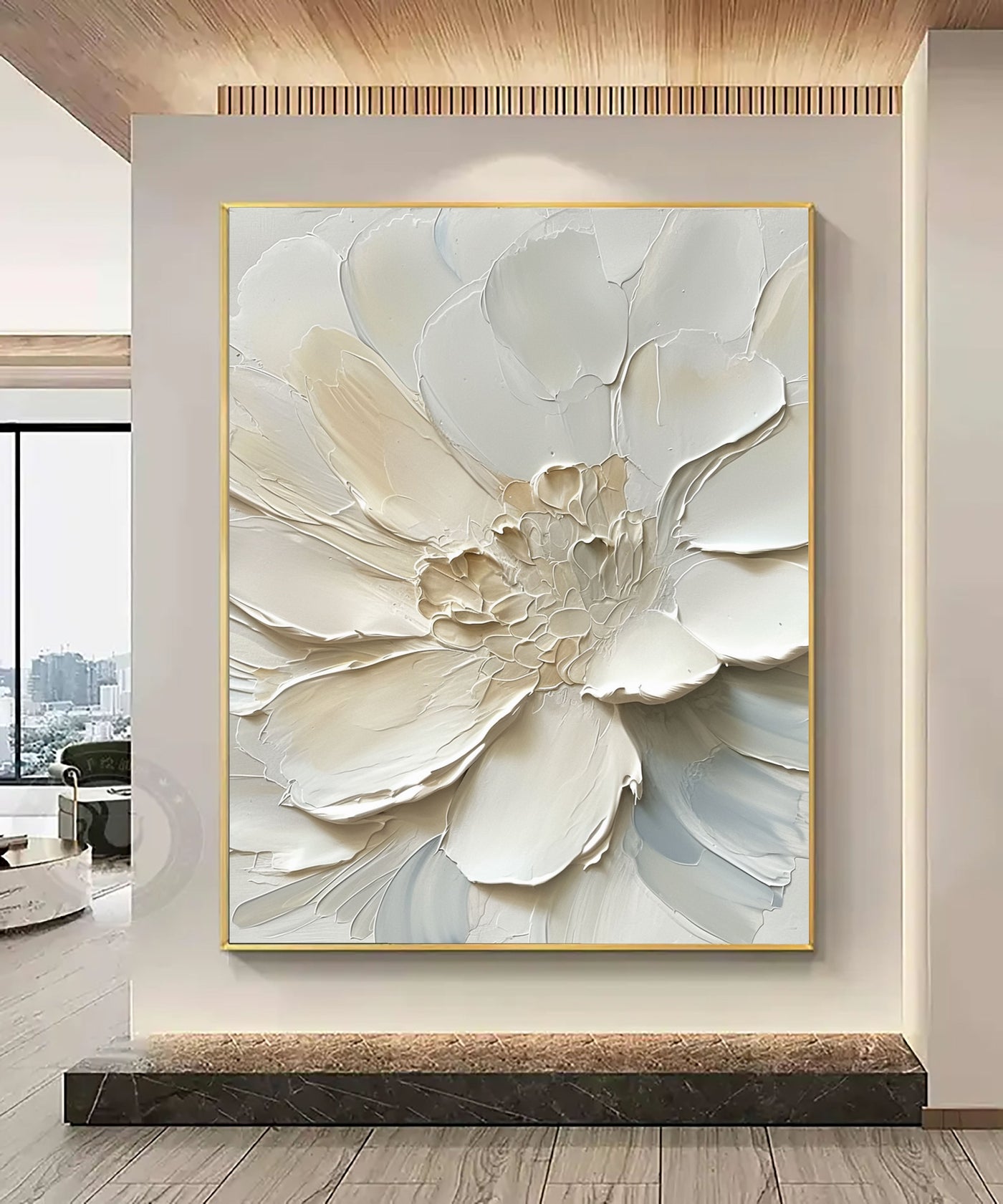 Textured Floral Grandeur | Ivory Blossom