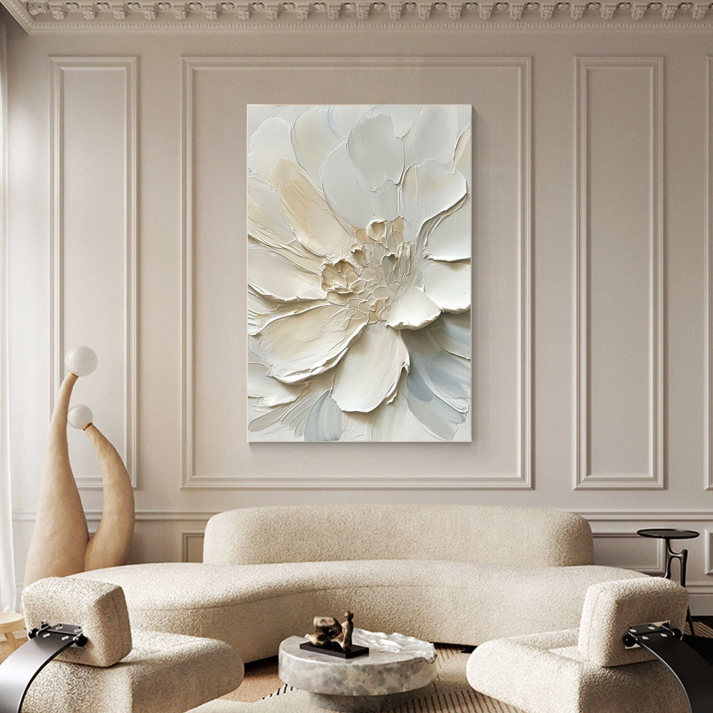 Textured Floral Grandeur | Ivory Blossom