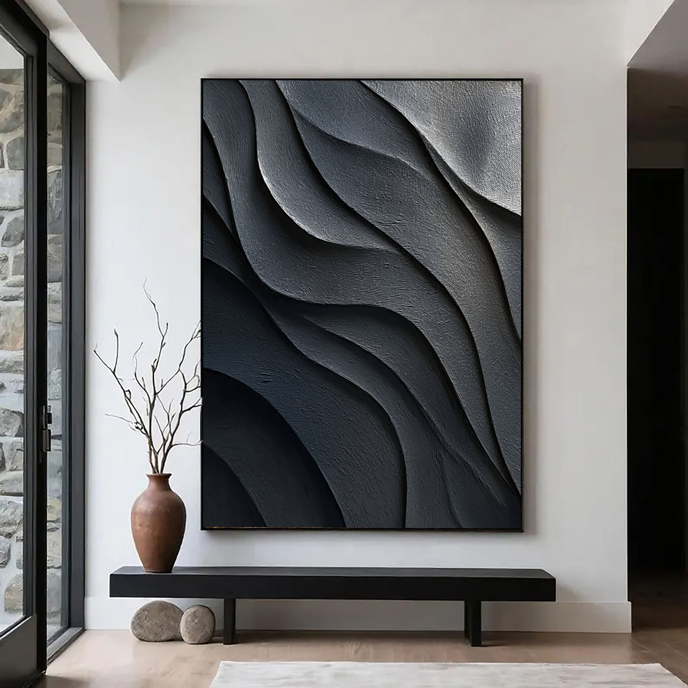 Monochrome Textured Waves | Dark Grey