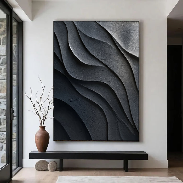 Monochrome Textured Waves | Dark Grey