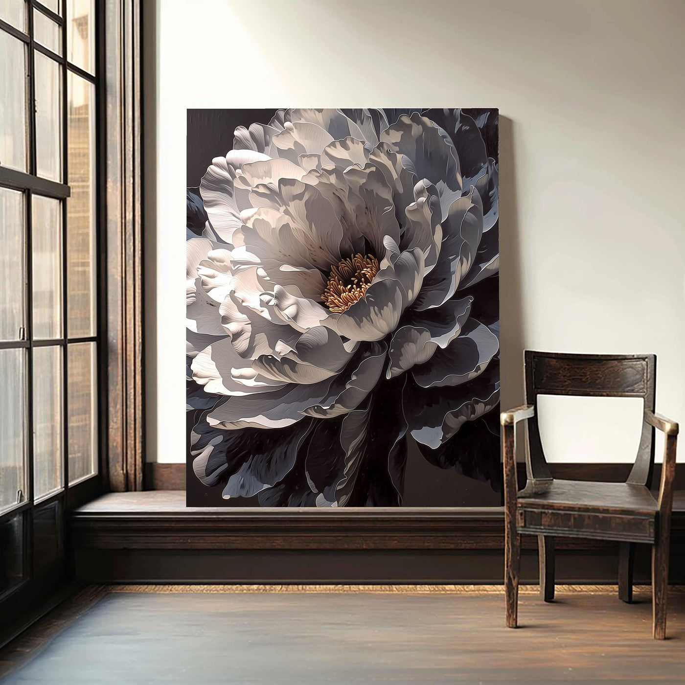 Textured Monochrome Peony | Silver Gold