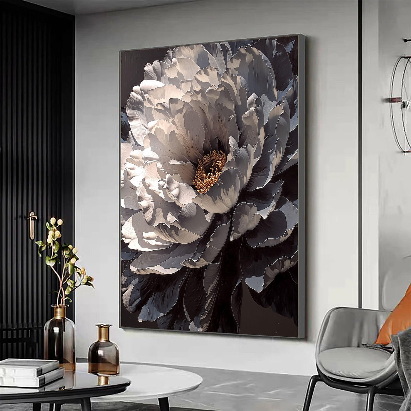 Textured Monochrome Peony | Silver Gold