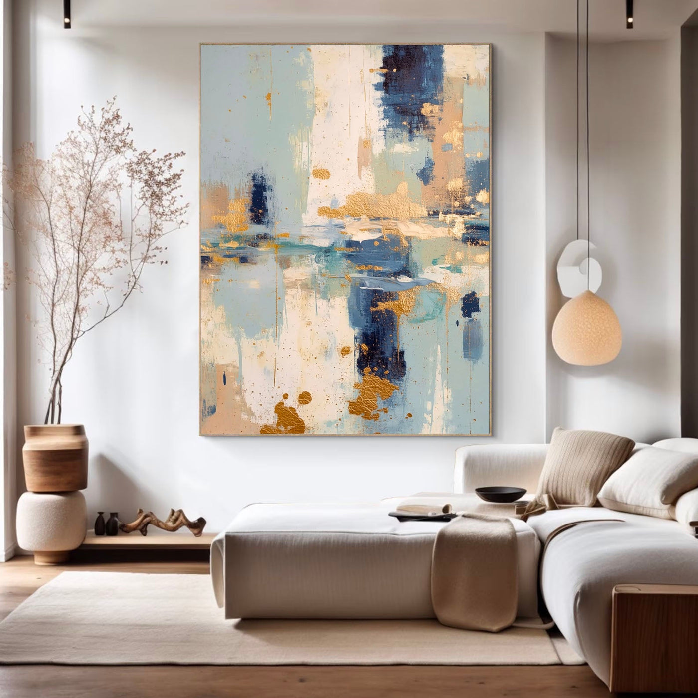 Texturierte abstrakte Pinselstriche | Blau Gold