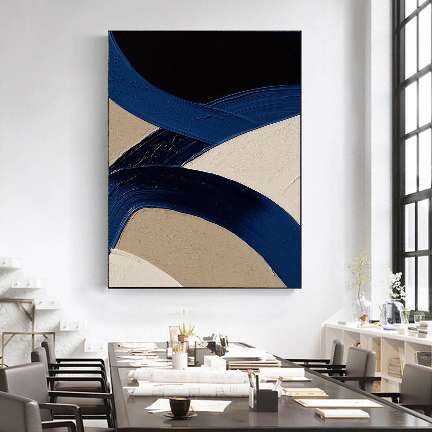 Textured Curved Strokes | Indigo Beige