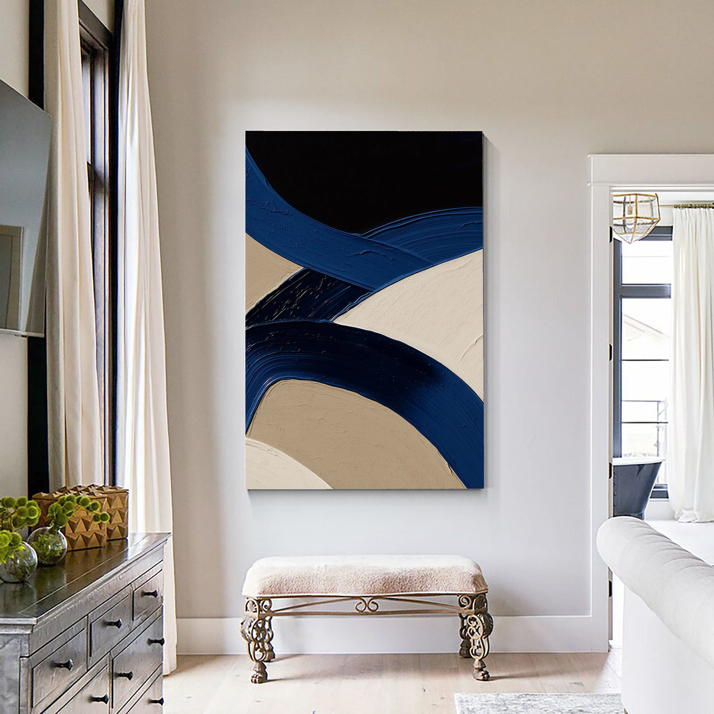 Textured Curved Strokes | Indigo Beige