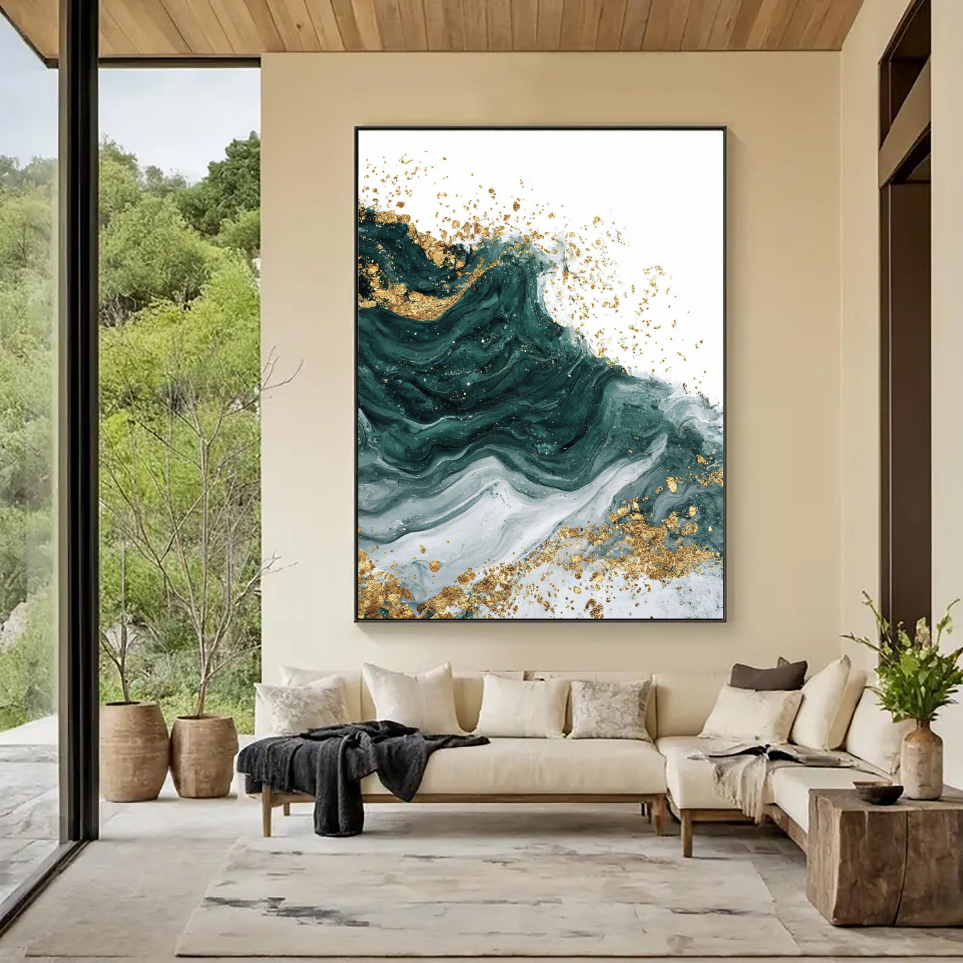 Textured Emerald Flow | Gilded Swirl