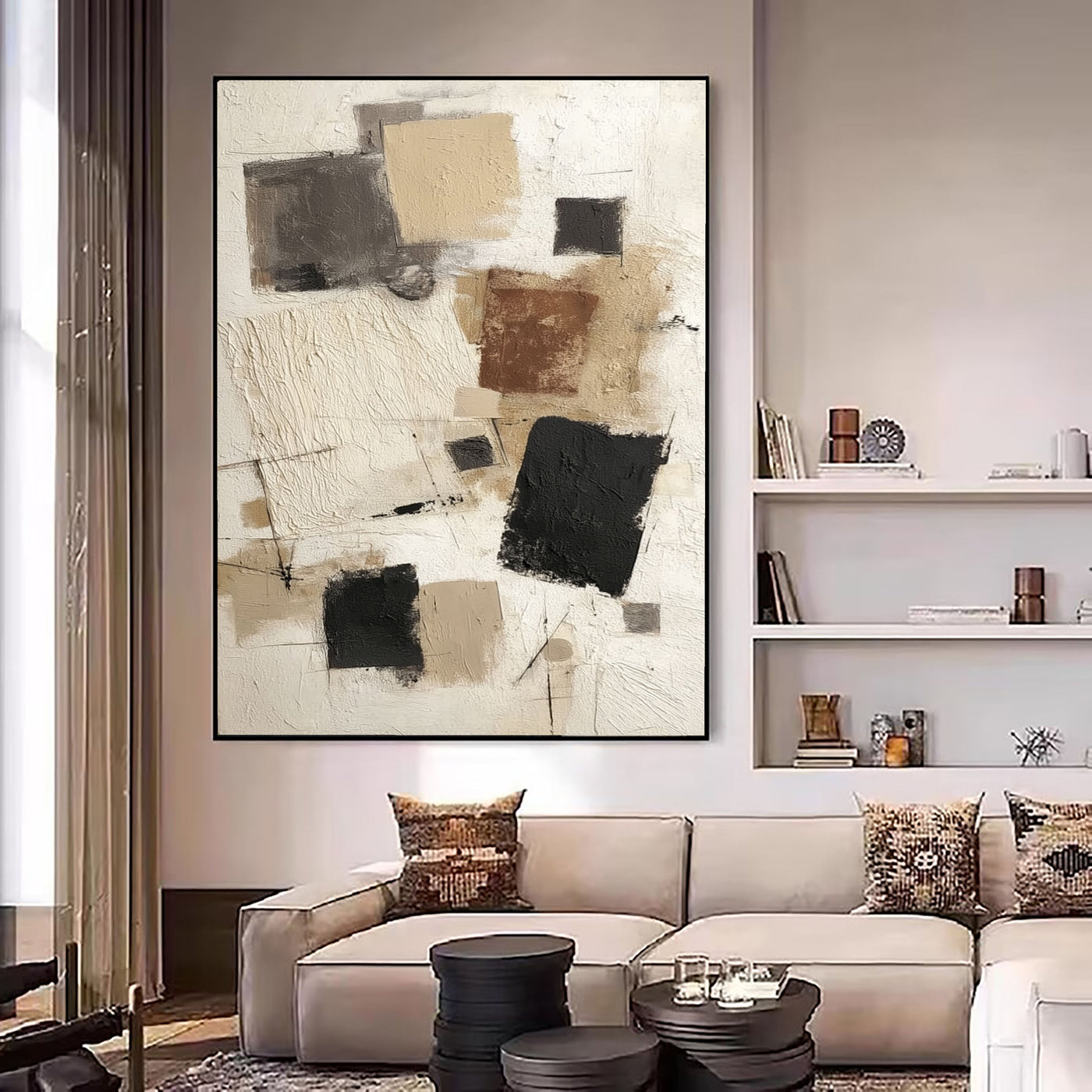 Textured Geometric Abstract | Beige Black