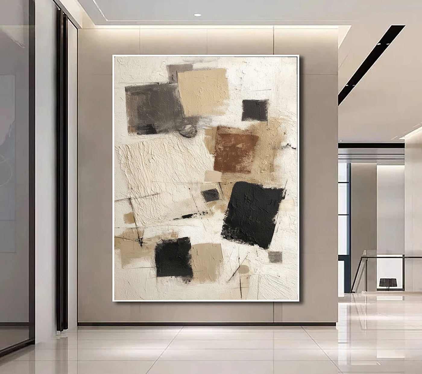 Textured Geometric Abstract | Beige Black