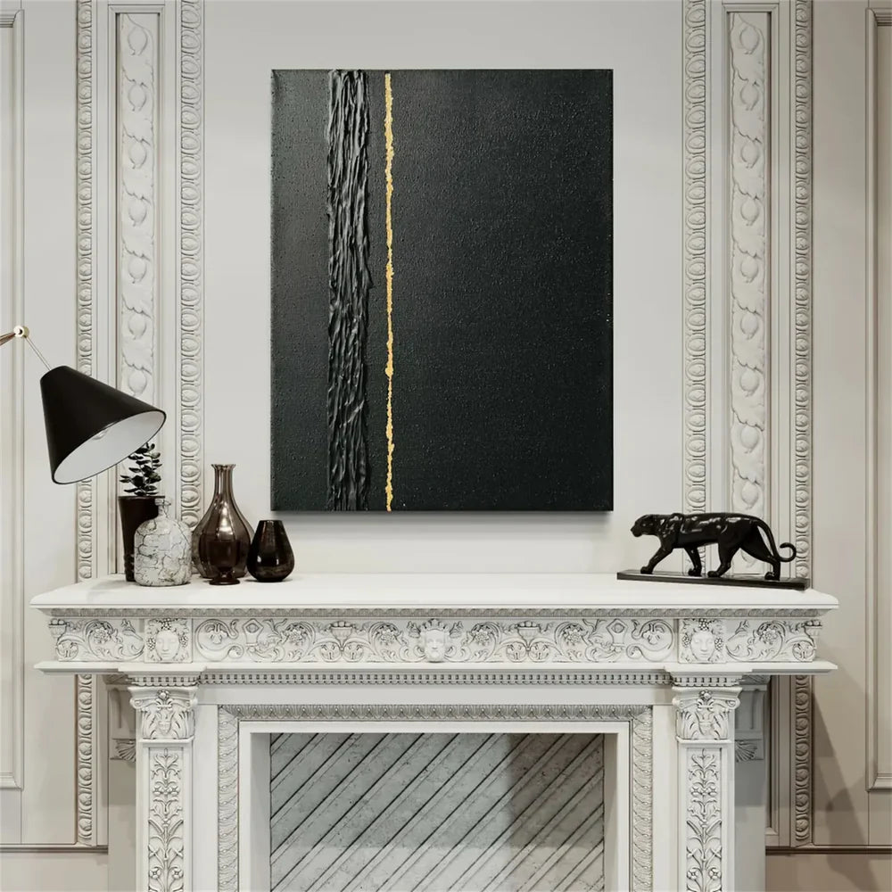 Black and Gold Minimalist Textured Wall Art #MT091
