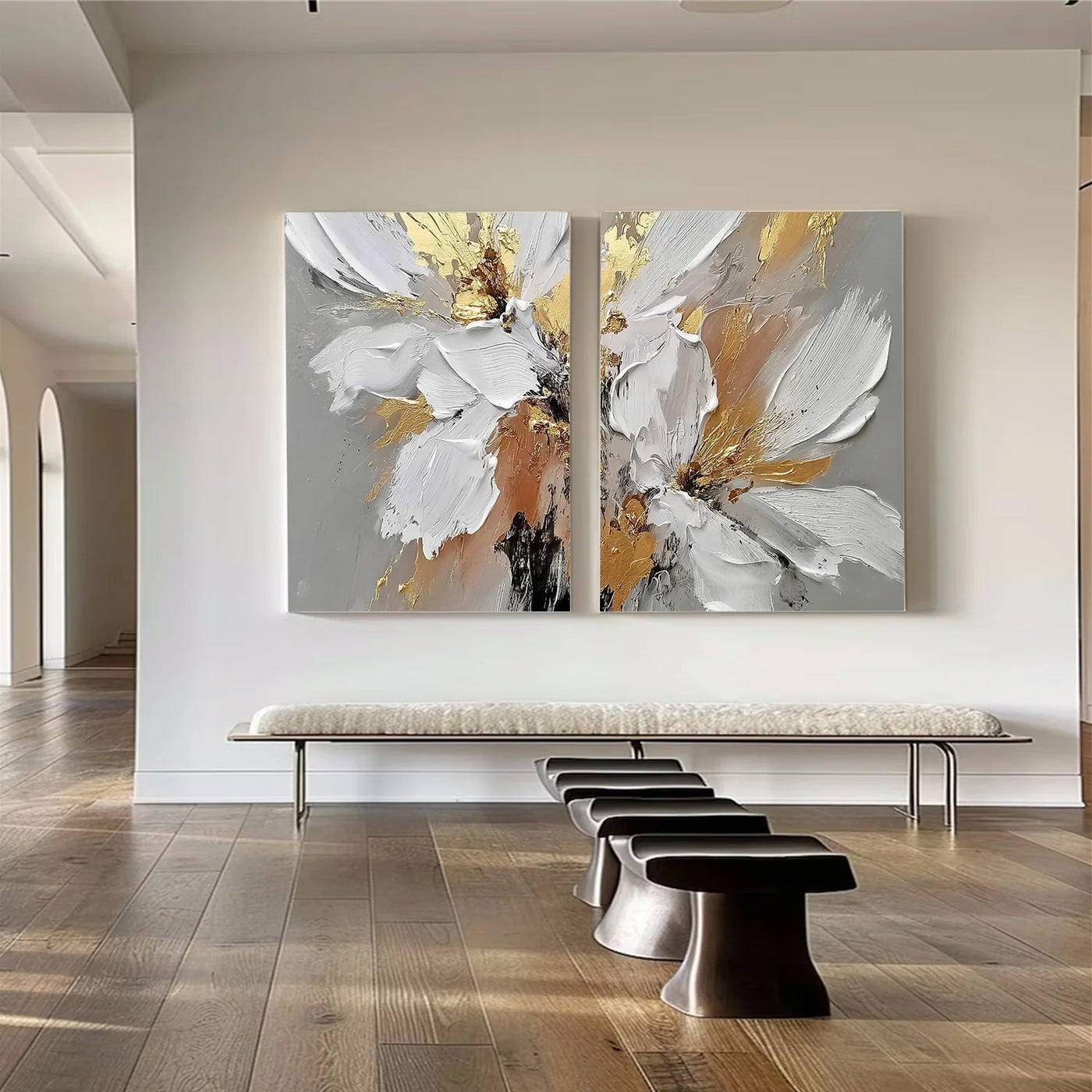 Flower & Tree Textured Abstract Wall Art Set of 2 #SF049