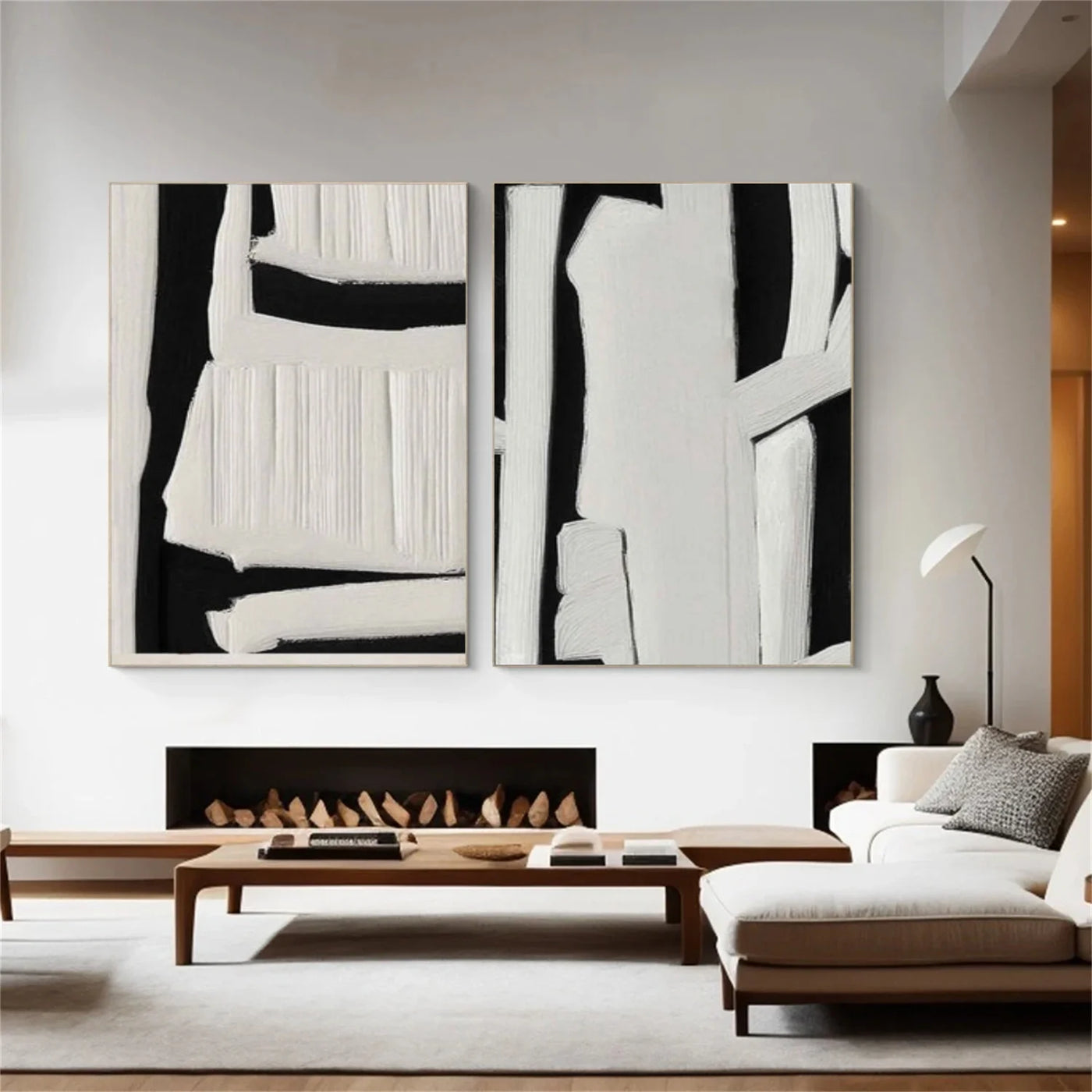 Black and White Minimalist Textured Wall Art Set of 2 #MT136