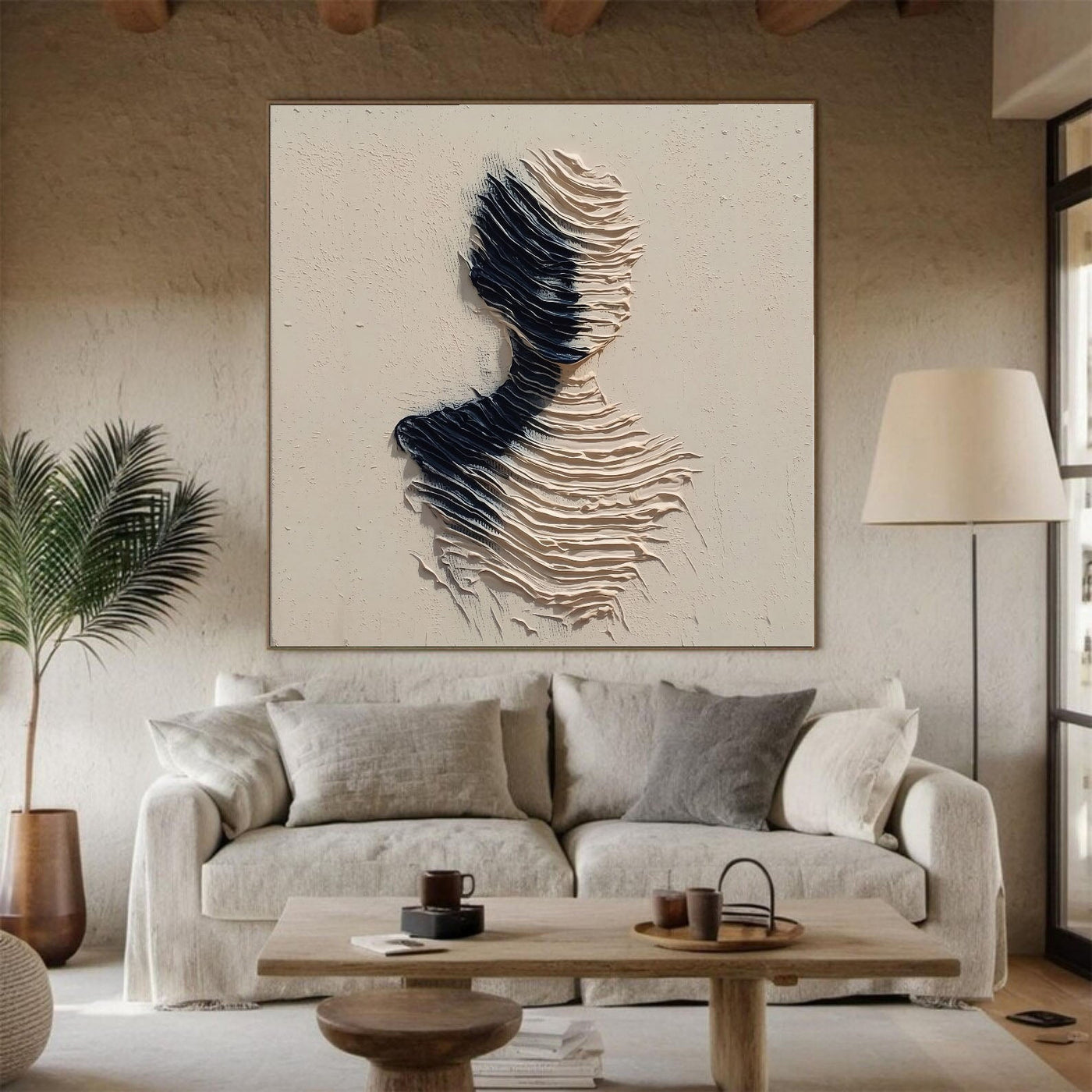 Strukturierte wellenförmige Silhouette | Schwarz Beige