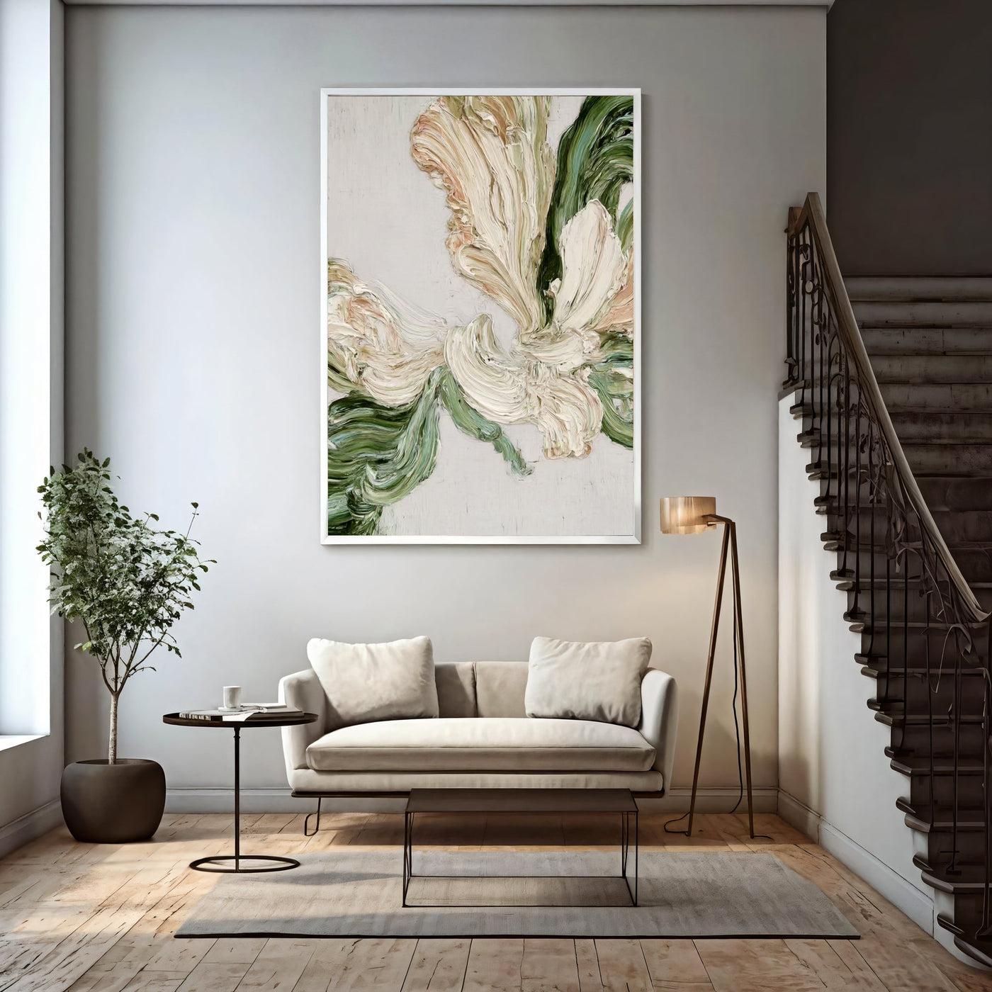 Textured Floral Impasto | Cream Verdigris