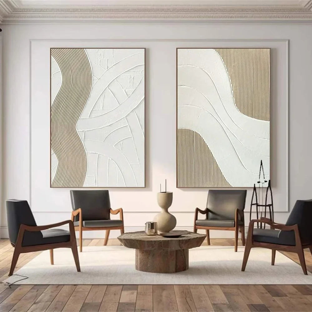 White Minimalist Textured Wall Art Set of 2 #MT028