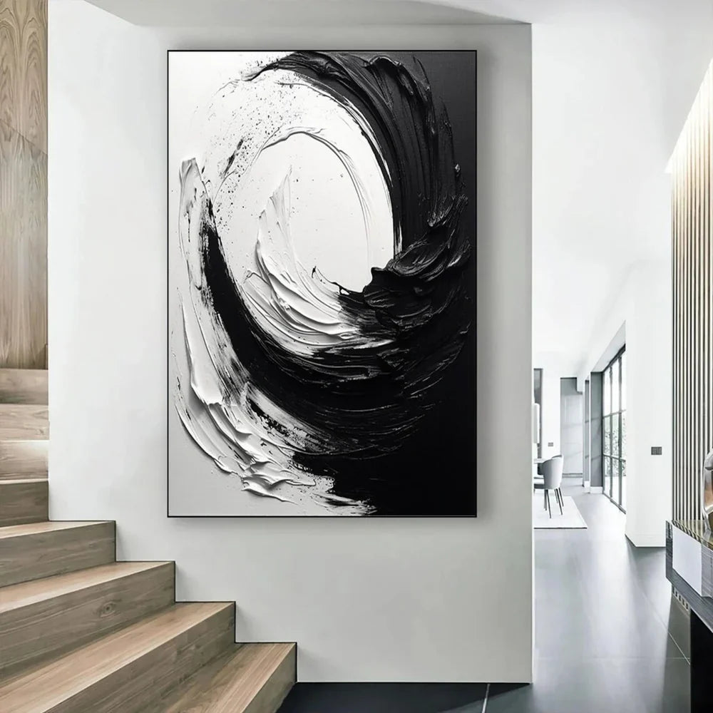 Black and White Minimalist Textured Wall Art #MT017