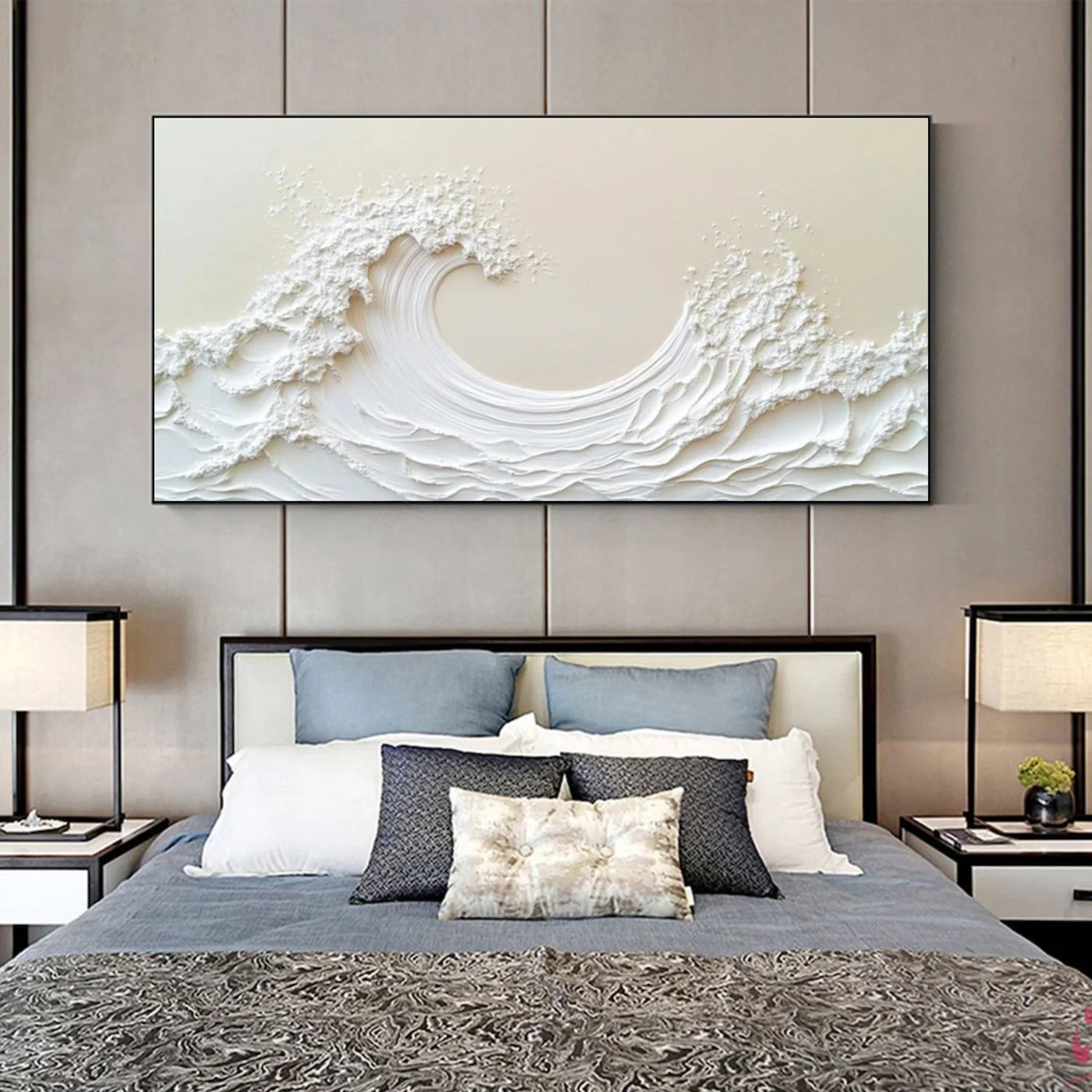White and Beige Ocean & Sky Textured Wall Art #MO086