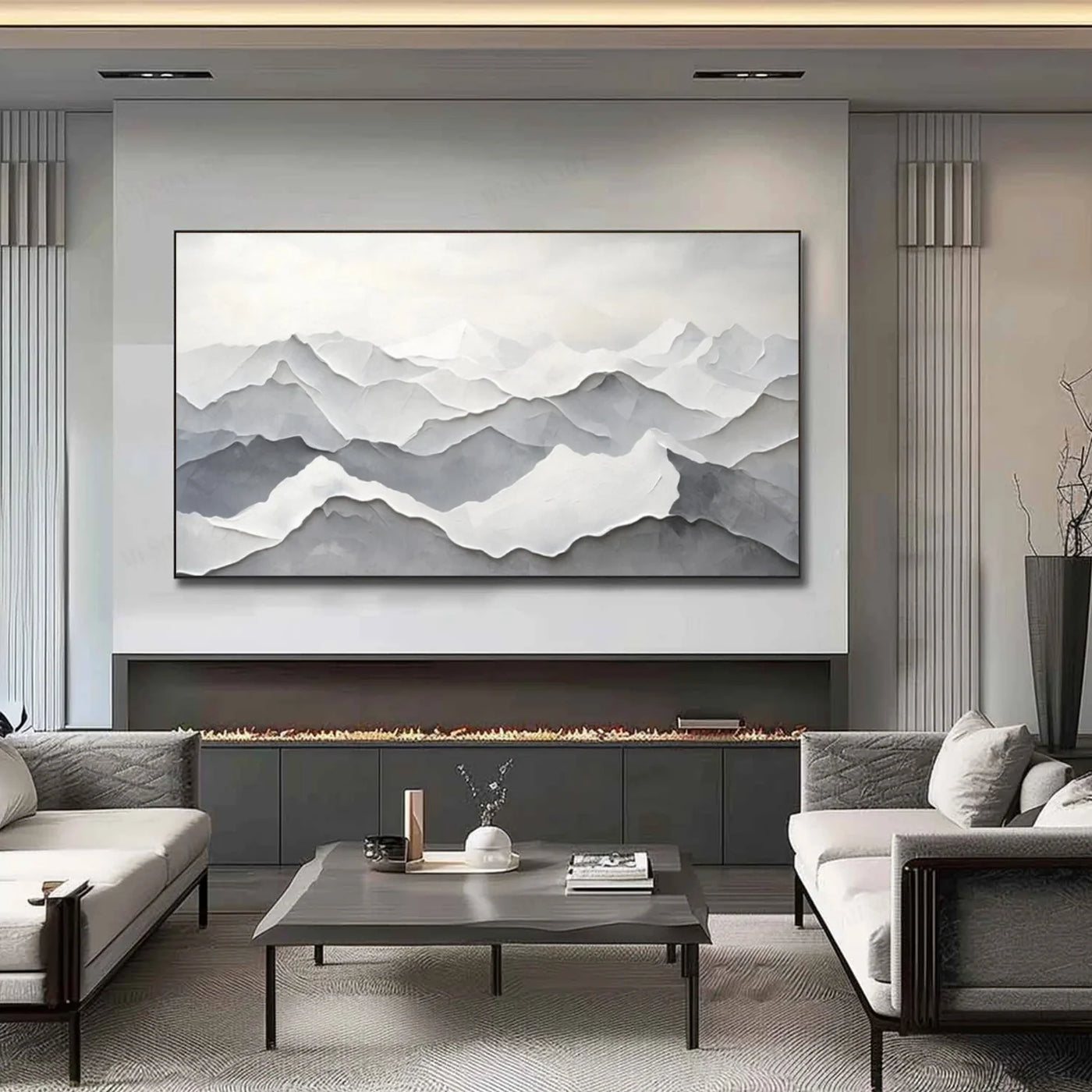 Grey and White Mountain Textured Wall Art #MS041