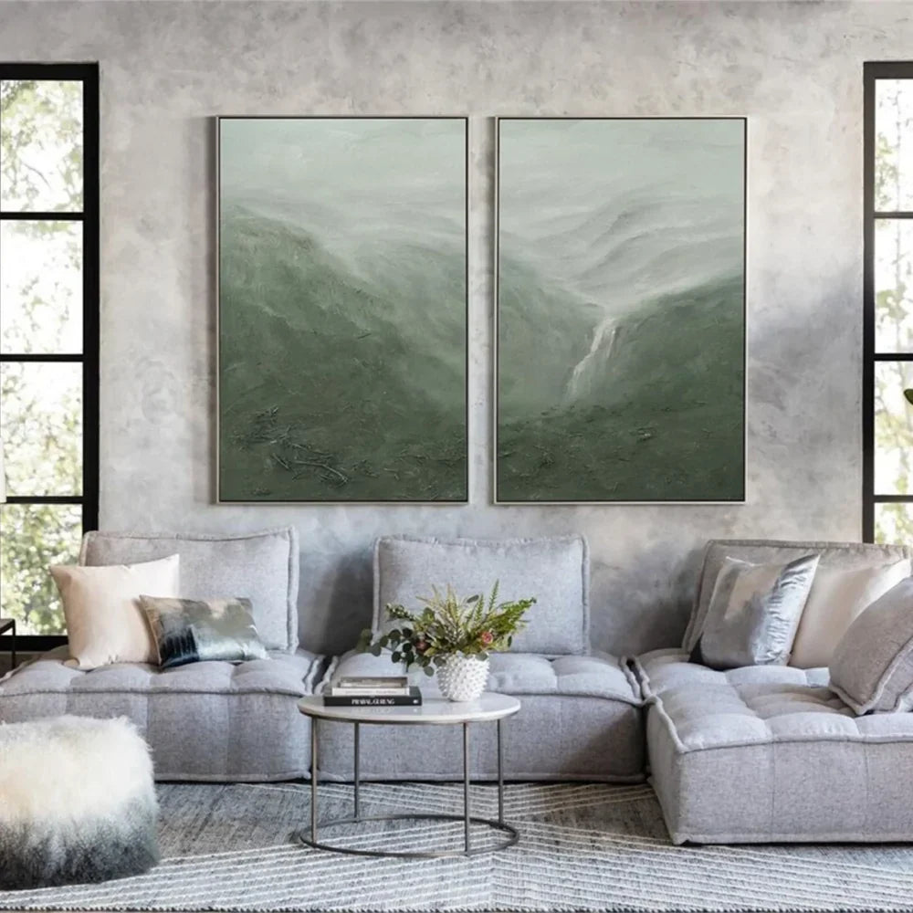 Green Abstract Textured Wall Art Set of 2 #AT003