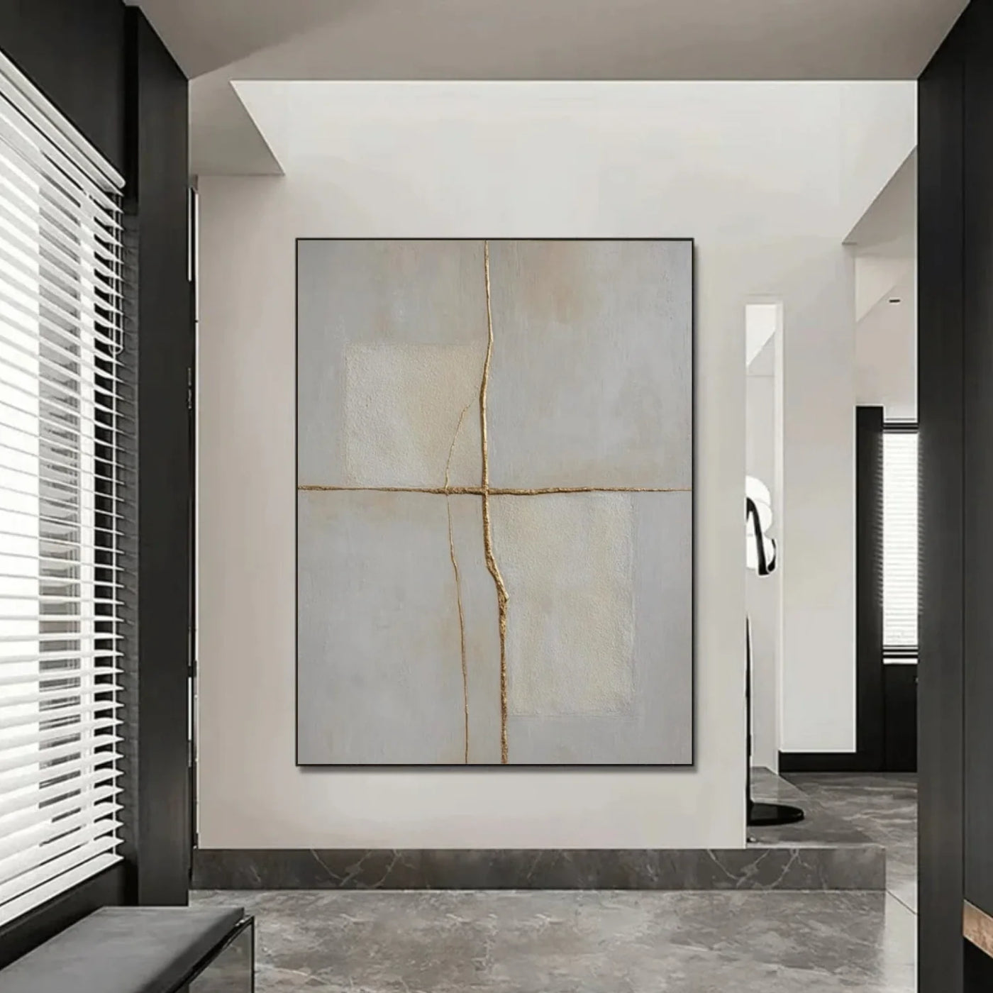 Beige and Grey Minimalist Plaster Textured Wall Art #MT143