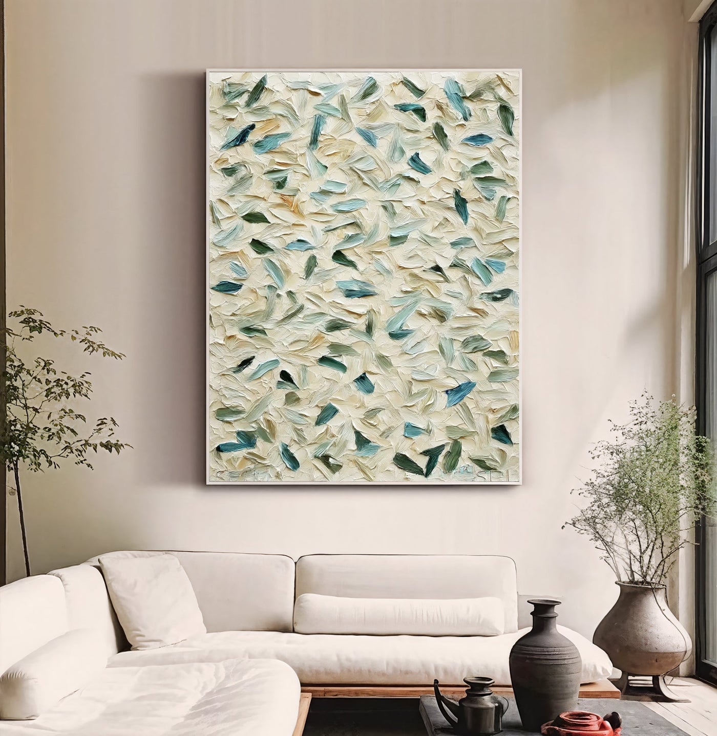 Textured Leaf Opulence | Aqua Whispers
