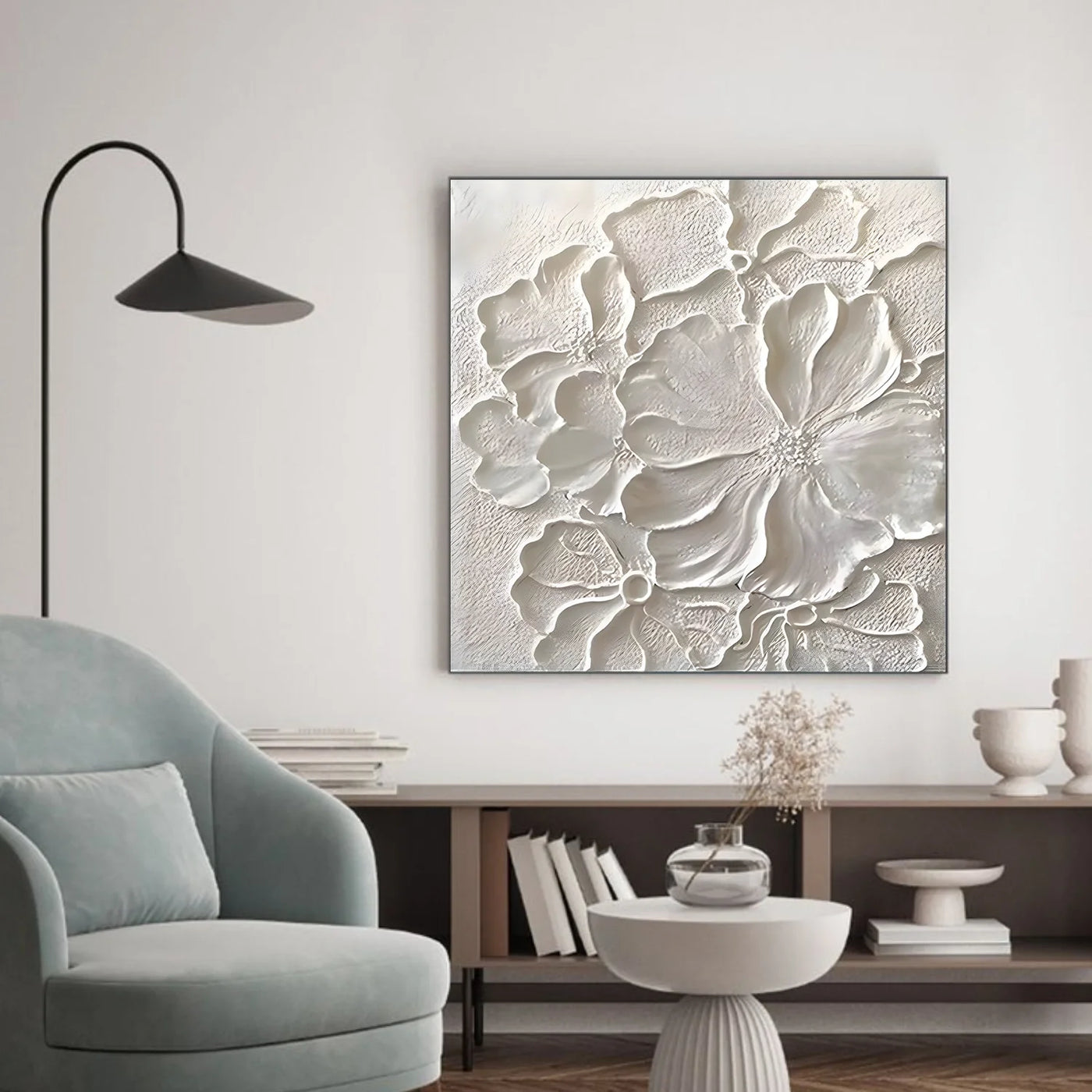 White Flower & Tree Textured Abstract Wall Art #SF056