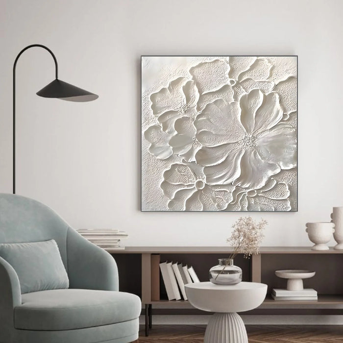 White Flower & Tree Textured Abstract Wall Art #SF056