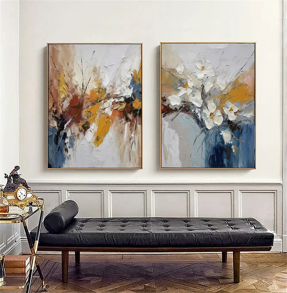 Flower & Tree Textured Abstract Wall Art Set of 2 #SF009