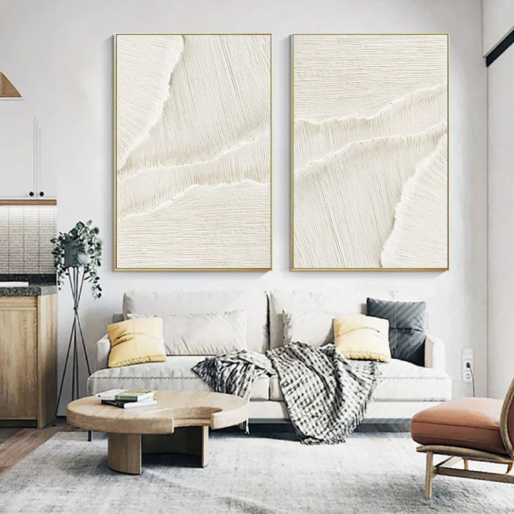 White Minimalist Textured Wall Art Set of 2 #MT006