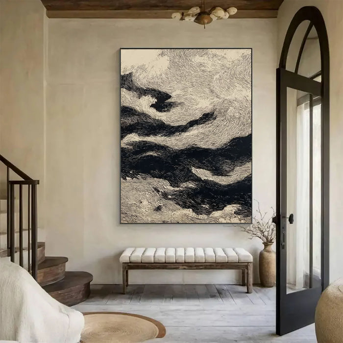 Dynamic Wave Line Art | Black Beige